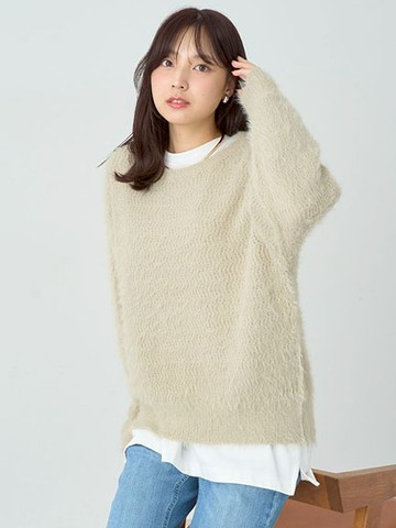 素面蓬鬆馬海毛中長版針織上衣(1N47L2C0700) - earth music&ecology