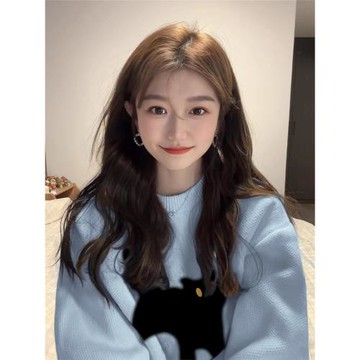 奶藍色針織毛衣女秋冬2026新款日系復古小眾設計感慵懶風長袖上衣