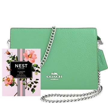 COACH 酪梨綠色荔枝紋皮革鍊帶斜背包+NEST Turkish Rose 沾取式香氛小香