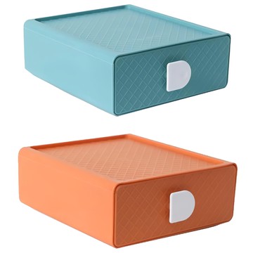 可疊加菱紋桌上型抽屜收納盒 顏色隨機 2個  1層