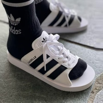 ADIDAS GAZELLE BEACH 白黑 海灘拖鞋 鞋帶 休閒 女鞋 愛迪達 JQ7420