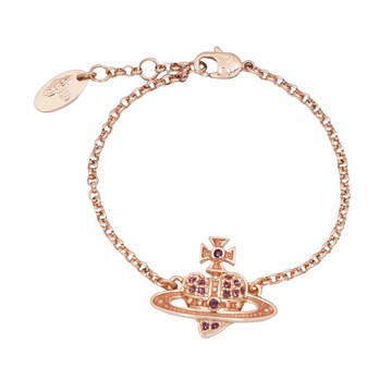 Vivienne Westwood 閃耀水晶反向愛心土星手鍊 玫瑰金色 6102020Z-02G232