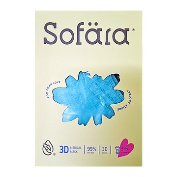 Sofara 舒芙氧 幼童款3D空氣口罩  綠湖藍色  30片  1盒
