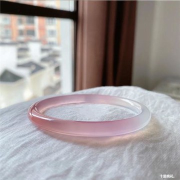 冰種漸變粉玉髓手鐲郁金香瑪瑙細圓條鐲子叮當鐲女款玉石手環禮品