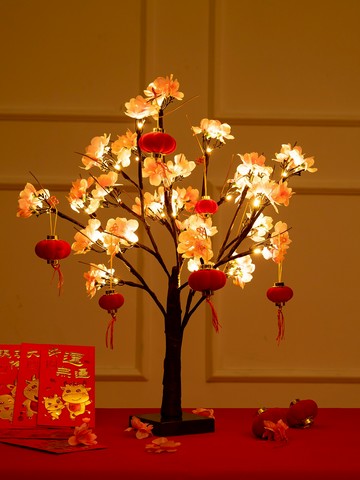 春節裝飾 新年 元旦新年春節裝飾品發光創意桃花樹室內桌面柜臺春節布置裝扮用品 裝飾品