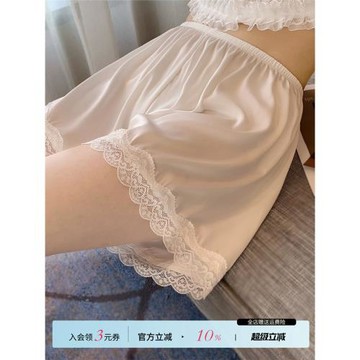 白色安全褲女防走光可外穿不卷邊睡褲薄款打底褲寬松蕾絲冰絲短褲