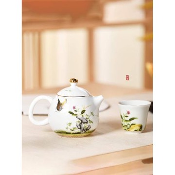 成藝陶瓷單壺茶壺中式田園蝶戀花家用防燙過濾功夫茶具泡茶器茶杯