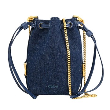 CHLOE MARCIE 質感牛仔布斜背迷你水桶包.深藍