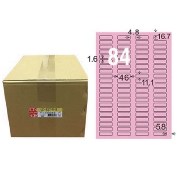 【龍德】LONGDER 三用電腦標籤 A4 84格 11.1*46mm 粉紅1000張/箱 LD-827-R-B(適用雷射、噴墨、影印)