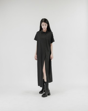 MUKK DESIGN 側開釦不對稱下襬連袖襯衫洋裝