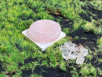 圓圓滿滿粉嫩粉晶圓盤x大顆粒白水晶消磁石套組 消磁淨化 旺姻緣