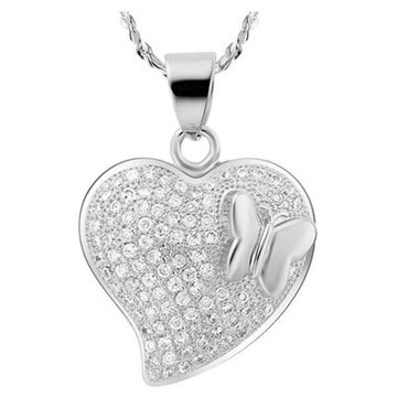 純銀項鍊 鍍白金鑲鑽吊墜-華麗愛心蝴蝶生日情人節禮物女飾品2色73cy43【獨家進口】【米蘭精品】