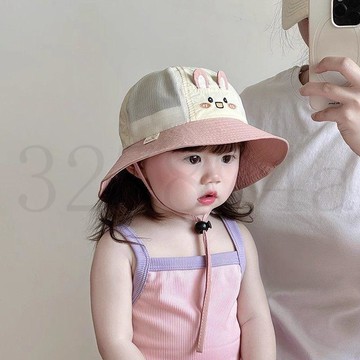 熱賣中可愛兒童帽子夏季薄款透氣網眼大帽檐遮陽防曬漁夫帽男女寶寶盆帽