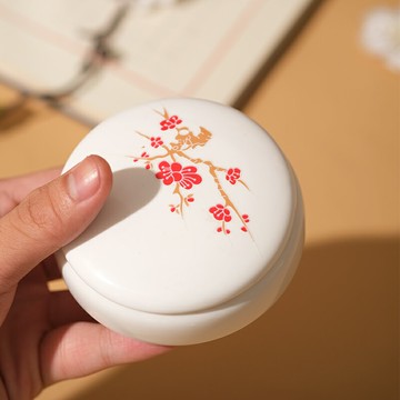 印泥 印台 中國風印泥盒書法國畫專用印台朱砂堆朱紅色印泥缸專業文房四寶蓖麻油書畫作品篆刻印章彩色大號陶瓷盒『ZW10217』