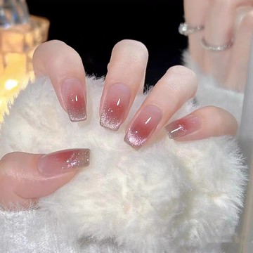 【新款仙女風】氣質溫柔粉色系穿戴甲 網紅電鍍漸變貓眼 爆閃短款美甲貼片 可重複使用 附果凍膠易粘貼 台灣現貨