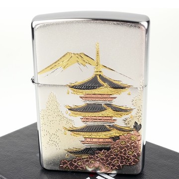 【ZIPPO】日系~傳統藝術- 五重塔與富士山圖案電鑄板貼片加工打火機
