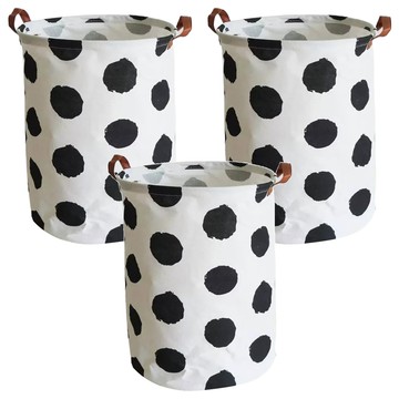 小麥購物 幾何圓筒衣物摺疊收納籃 L2474  37.5 x 43cm  3個  大園 白色 + 黑色