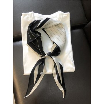 韓式菱形三角巾時尚條紋絲巾發帶女薄裝飾圍巾搭配襯衫小領巾新款