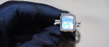 純手工純銀繞線印度料不規則月光石開口戒指