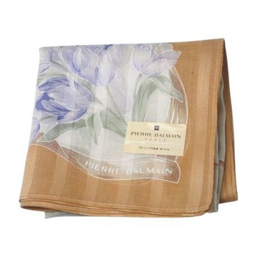 PIERRE BALMAIN 棕底優雅紫鬱金香棉質字母LOGO圖騰帕巾(45CM)