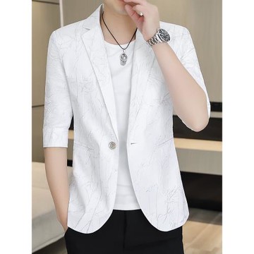 夏季薄款休閑七分袖小西服男韓版修身單西上衣時尚中袖西裝外套潮