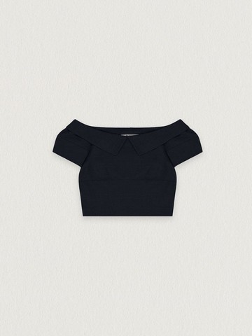 Off Shoulder Crop Blouse [Navy]