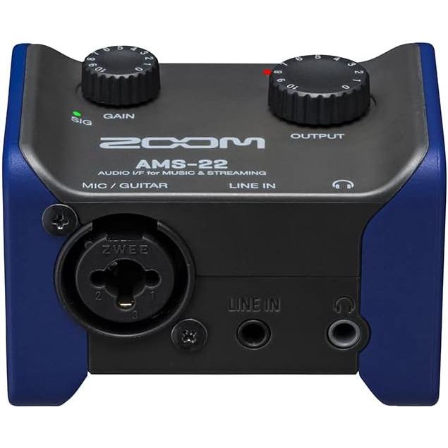 Zoom AMS-22 Audio Interface, XLR TRS input, Stereo Line Input, Outputs, Loopback, Direct Monitoring, Bus-Powered, for Recordin