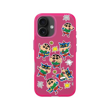 iPhone 16 Clear 粉漾桃 - 蠟筆小新 Crayon Shinchan - 小新超人拼貼款