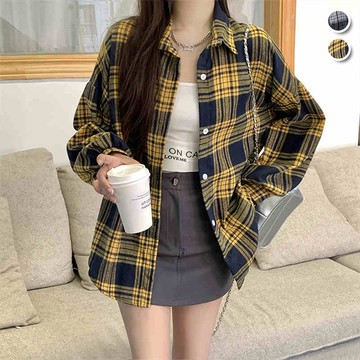 【韓國K.W.】KM3204現貨韓國專櫃頂極英倫格紋學院外套襯衫(復古格紋/立領外套/長袖外套)