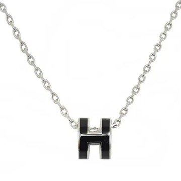 HERMES MINI POPH 經典橢圓H造型項鍊.銀/黑