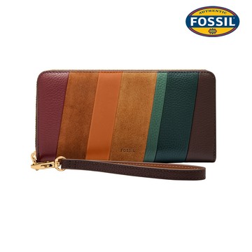 【FOSSIL 官方旗艦館】Logan 多層真皮拉鍊RFID防盜長夾-多色拼接 SL10119186