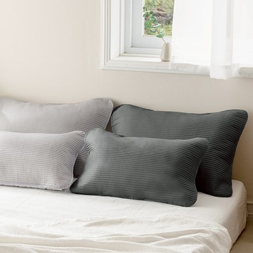 THEZARI 條紋絎縫舒眠鬆緊帶枕套  牛奶炭灰色  2個  50 x 70公分