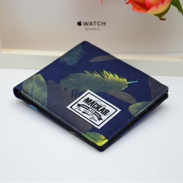 mackar創意學生兩折印花錢夾潮牌男短款個性休閑正品帆布錢包橫款