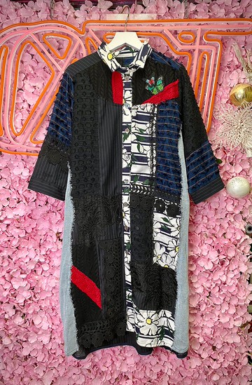 OTT獨一無二•Unique深藍克紅色彩色撞色條子印花詳恤衫連衣裙