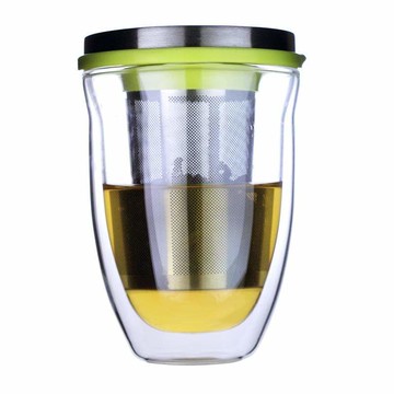 雙層玻璃泡茶濾網杯組300ml 【含304上蓋】