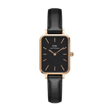 Daniel Wellington DW 手錶 Quadro Sheffield 20X26經典黑真皮皮革小方錶 玫瑰金 DW00100435