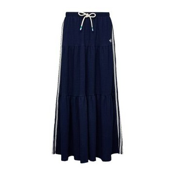 Adidas Resort Skirt L 女款 深藍色 三葉草 抽繩 蛋糕裙 穿搭 休閒 長裙 KX0728