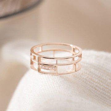 [鈦鋼]MARIGOLD理想生活格狀三環鑲鑽戒指【KMD021】-玫瑰金