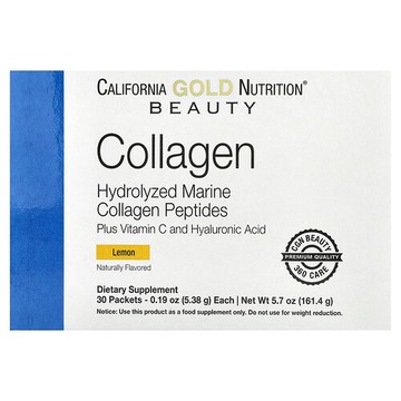 California Gold Nutrition, 海洋膠原蛋白肽 + 維生素 C 和透明質酸，檸檬味，30 包，每包 0.19 盎司（5.38 克）