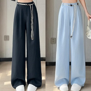 現貨+預購 女高腰寬褲連身褲顯瘦直筒休閒褲女長褲落地褲-中式拖地西裝女褲子4色74lu74【獨家進口】【米蘭精品】