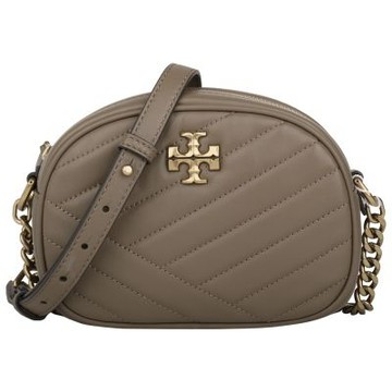 TORY BURCH Kira 銀TB 絎縫紋皮革鍊帶橢圓包(茶褐色)S款
