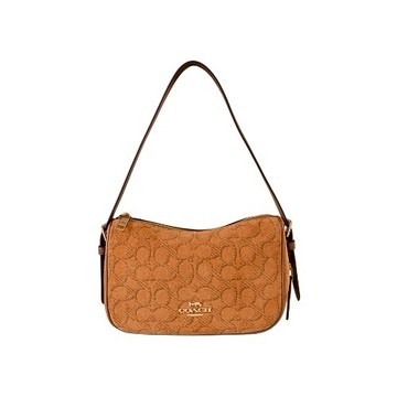 [平輸版] 【COACH】KAILEY焦糖棕C LOGO麂皮肩背/斜背兩用包 真品平輸