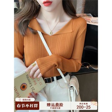 翻領針織衫女v領毛衣2025早秋新款上衣薄款設計感小眾內搭打底衫