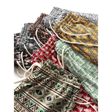 國風提花夏威夷針織沙灘短褲！男士夏季寬松直筒時尚休閑五分褲！