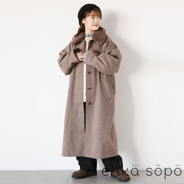 ehka sopo  可拆式毛領設計削肩長版大衣外套
