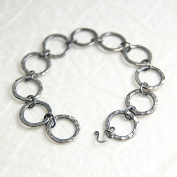 999純銀【波紋大泡泡-個性亮黑】純手工鍛敲/純手工焊接/原創設計