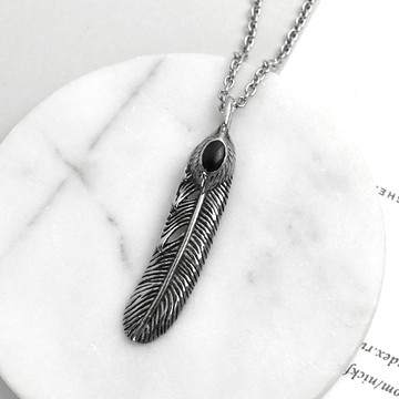 羽毛項鍊 鋼製黑石項鍊NB1091