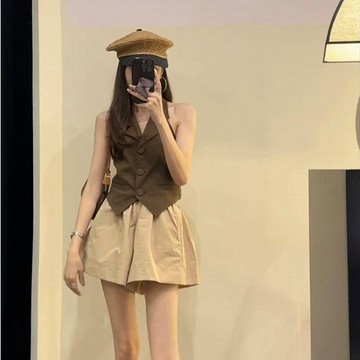 【西裝領馬甲兩件套】韓系時尚套裝 女 2026夏季 氣質 百搭 休閒 闊腿短褲 馬甲 短褲 兩件套 女裝