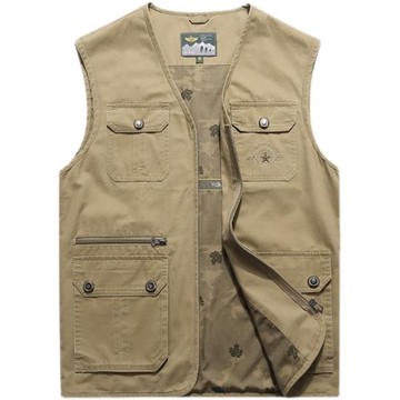 春秋薄款馬甲背心中老年男士純棉坎肩多口袋外套寬松戶外休閑馬夾