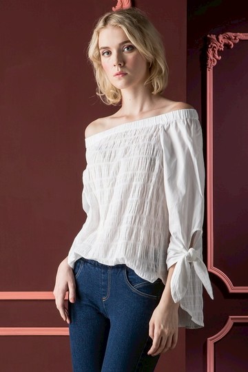 MW 露肩一字領七分袖上衣